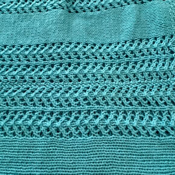 Handmade Knit Blanket Throw Afghan Throw Aqua Open Weave 60 x 54 inches - Picture 4 of 5